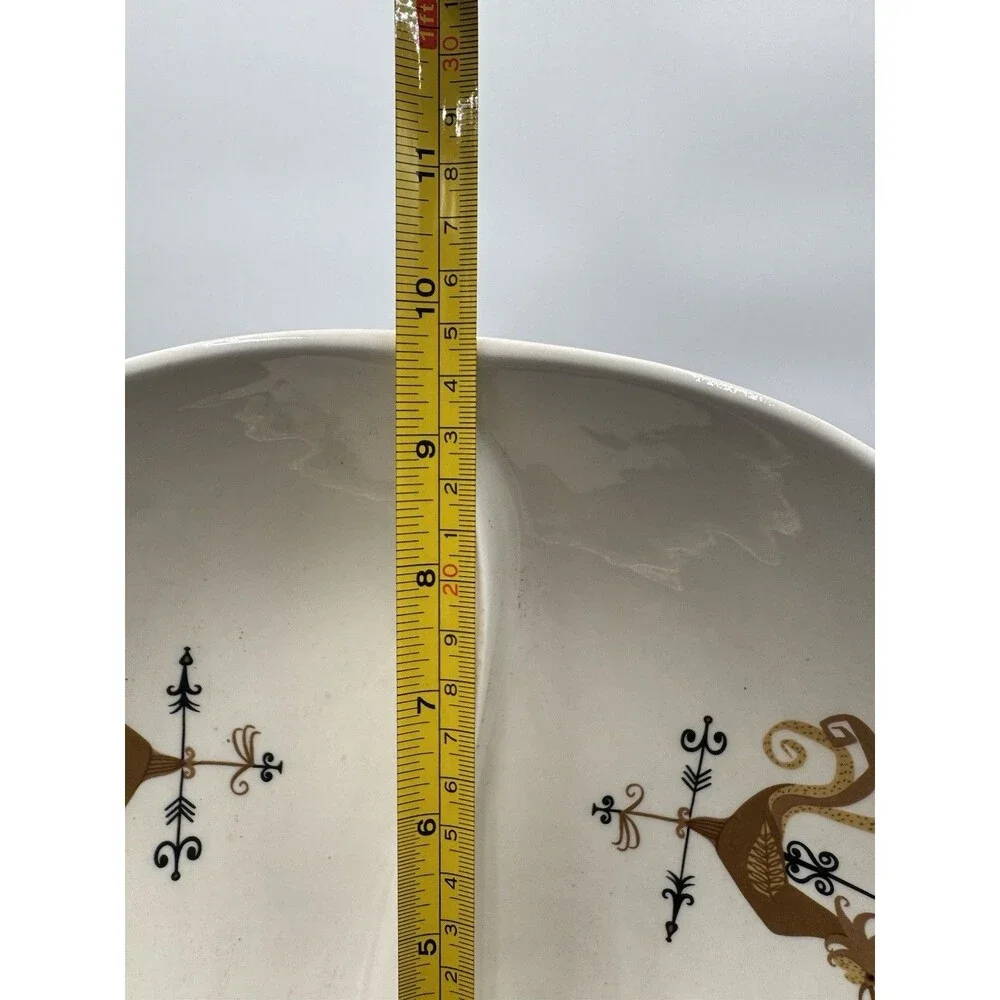 Vintage Mid Century Porcelain Rooster Divided Serving Bowl